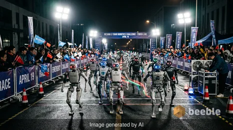 Ieskats Ķīnas robotu pusmaratonā: kur humanoīdās mašīnas mācās apsteigt cilvēka spēju robežas